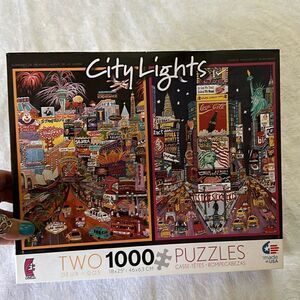 Puzzles City Lights Las Vegas New York City 2 1000 Piece Jigsaw Ceaco Complete